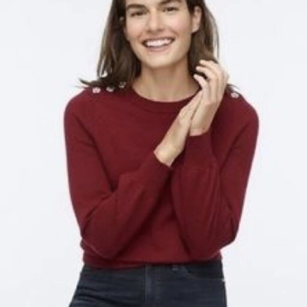 J.‎ Crew Crewneck Sweater with Jeweled Buttons Lambswool Burgundy Size S